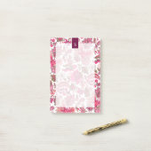 Rosa Boho Vintage Blumenmonogramm Post-it Klebezettel (Auf Schreibtisch)