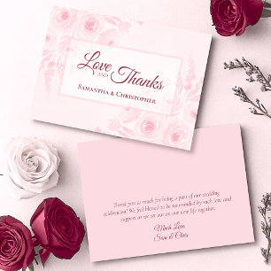 Rosa Boho-Wasserfarben-Blumenhochzeit Liebe & Dank Dankeskarte