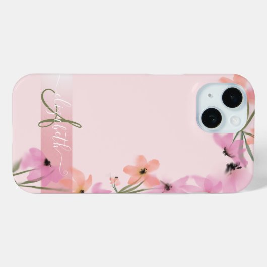 Rosa Boho Wildblume Meadow Monogram Case-Mate iPhone Hülle (Rückseite (Horizontal))