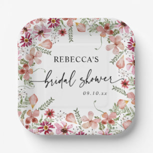 Rosa Boho Wildblumen Brautparty Papier-Teller Pappteller