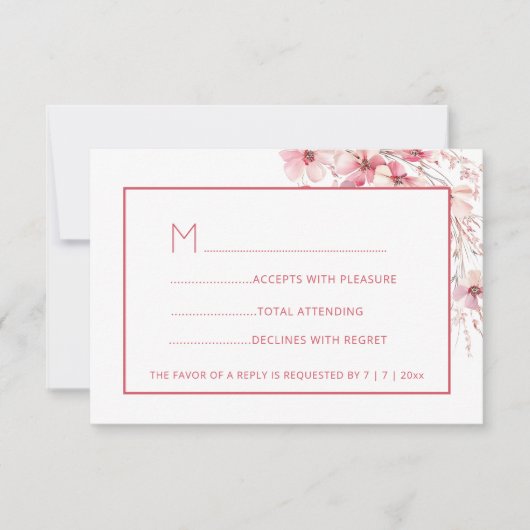 Rosa Boho Wildblumen RSVP Karte (Vorderseite)