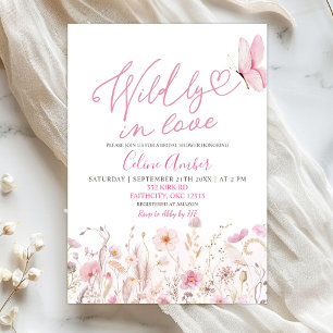 Rosa Boho Wildblumen-Wild-verliebt-Brautdusche Einladung
