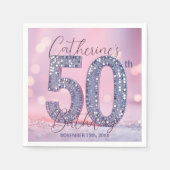 Rosa Bokeh Glam Silber Glitter 50. Geburtstag Serviette (Vorderseite)