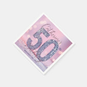 Rosa Bokeh Glam Silber Glitter 50. Geburtstag Serviette (Ecke)