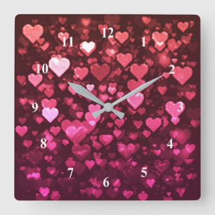Rosa Bokeh hört digitales Hintergrundbild Quadratische Wanduhr