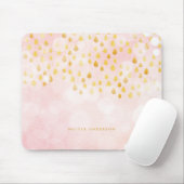 Rosa Bokeh und Raindrops Gold Foil Confetti Mousepad (Mit Mouse)