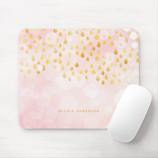 Rosa Bokeh und Raindrops Gold Foil Confetti Mousepad (Mit Mouse)