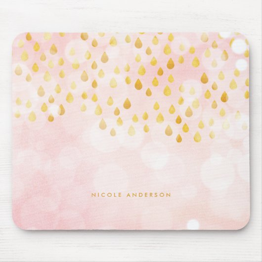 Rosa Bokeh und Raindrops Gold Foil Confetti Mousepad (Vorne)