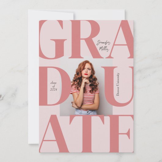 Rosa Bold Moderner Klassischer Foto Abschluss Einladung (Vorderseite)