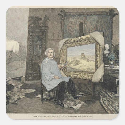 Rosa Bonheur im Studio Quadratischer Aufkleber (Vorderseite)