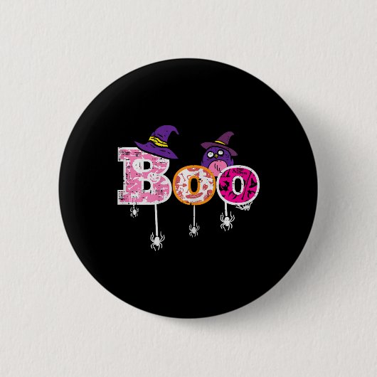 Rosa Boo Spider Owl Beängstigendes Halloween Kostü Button (Vorderseite)