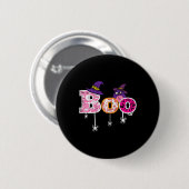 Rosa Boo Spider Owl Beängstigendes Halloween Kostü Button (Vorne & Hinten)