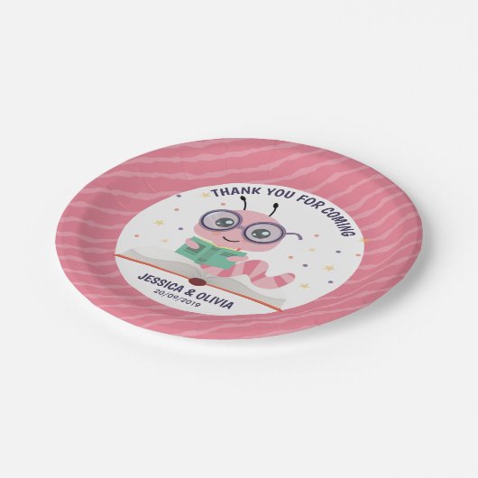 Rosa Bookworm-Thema Pappteller (Schrägansicht)