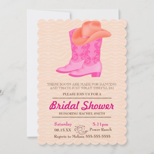 Rosa Boot Cowgirl Country Bridal Dusche Einladung (Vorderseite)