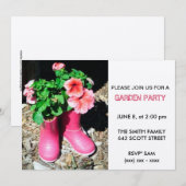 Rosa Boot Garden Party Einladung (Vorne/Hinten)