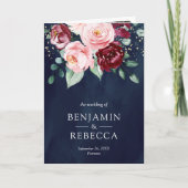 Rosa Bordeaux Blumen QR Code Navy Hochzeit Einladung (Vorderseite)