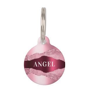 Rosa Bordeaux-Bordeaux-Marmorname Haustiermarke