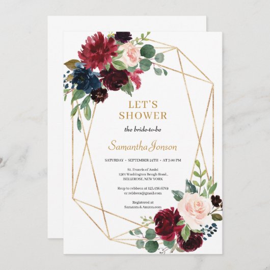 Rosa Bordeaux-Brautparty Einladung (Vorne/Hinten)