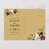 Rosa, Bordeaux + Feigenblumen Save the Date Senf Postkarte (Rückseite)