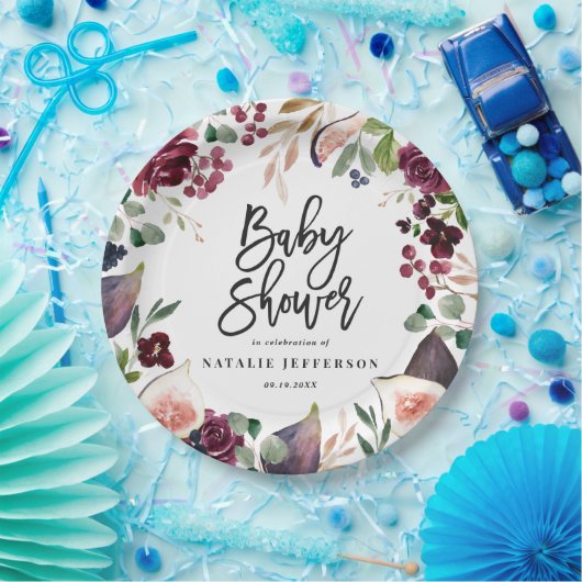 Rosa, Bordeaux, + Feigenfarbenfloral und Skript Pappteller (Party)