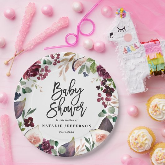 Rosa, Bordeaux, + Feigenfarbenfloral und Skript Pappteller (Party)