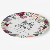 Rosa, Bordeaux, + Feigenfarbenfloral und Skript Pappteller (Schrägansicht)