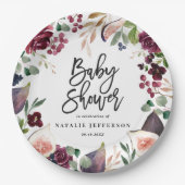 Rosa, Bordeaux, + Feigenfarbenfloral und Skript Pappteller (Vorderseite)