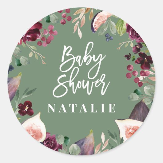 Rosa, Bordeaux, + Feigenfarbenfloral und Skript Runder Aufkleber (Vorderseite)