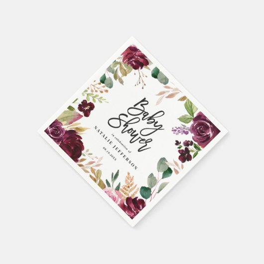 Rosa, Bordeaux, + Feigenfarbenfloral und Skript Serviette (Ecke)