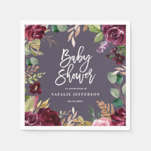 Rosa, Bordeaux, + Feigenfarbenfloral und Skript Serviette