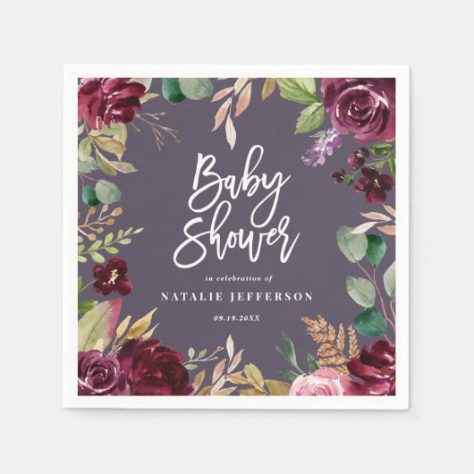 Rosa, Bordeaux, + Feigenfarbenfloral und Skript Serviette (Vorderseite)
