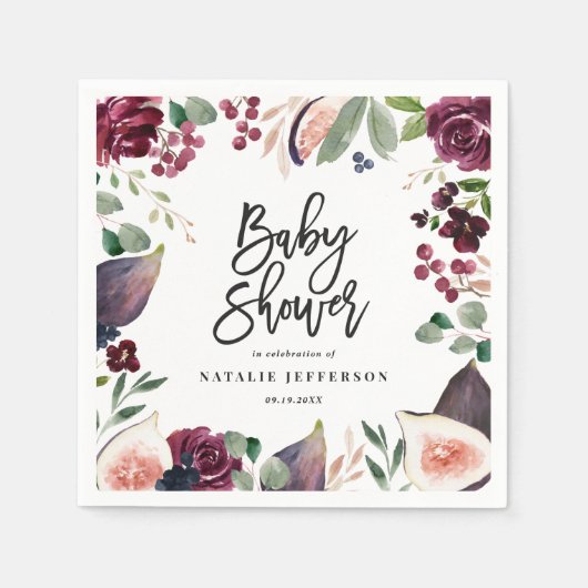 Rosa, Bordeaux, + Feigenfarbenfloral und Skript Serviette (Vorderseite)