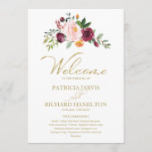 Rosa Bordeaux Florales Gold Hochzeitsprogramm Programm (Vorderseite)