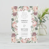 Rosa Bordeaux-Pfefferminzpferde Hochzeit mit Blume Einladung (Stehend Vorderseite)