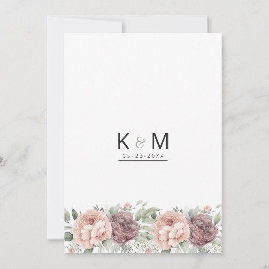 Rosa Bordeaux-Pfefferminzpferde Hochzeit mit Blume Einladung (Rückseite)