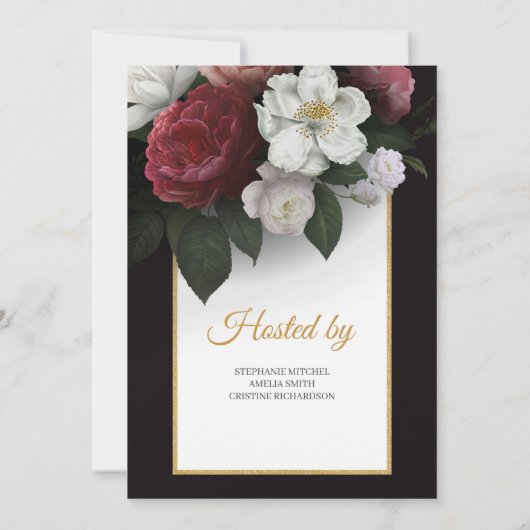 Rosa-Bordeaux-Rosa-Blüten und weiße Blumen Einladung (Rückseite)