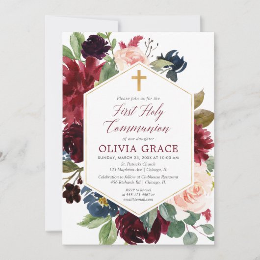 Rosa-Bordeaux-Seemädchen erste Kommune Einladung (Vorderseite)
