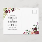 Rosa, Bordeaux und Feigenblumen Save the Date Postkarte (Rückseite)