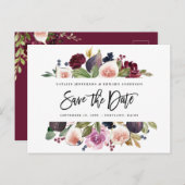 Rosa, Bordeaux und Feigenblumen Save the Date Postkarte (Vorne/Hinten)