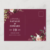 Rosa, Bordeaux und Feigenblumen Save the Date Postkarte (Rückseite)