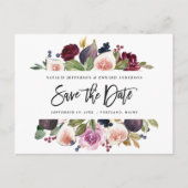 Rosa, Bordeaux und Feigenblumen Save the Date Postkarte (Vorderseite)