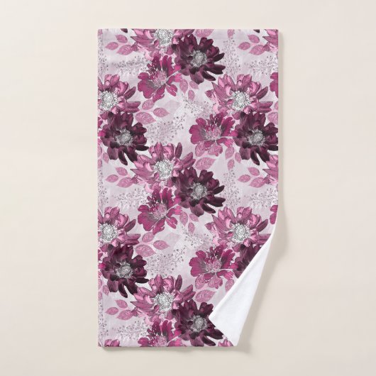 Rosa, bordeauxfarbene Blume auf staubigen rosa Badhandtuch Set (Handtuch)