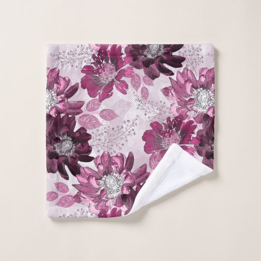 Rosa, bordeauxfarbene Blume auf staubigen rosa Badhandtuch Set (Waschlappen)