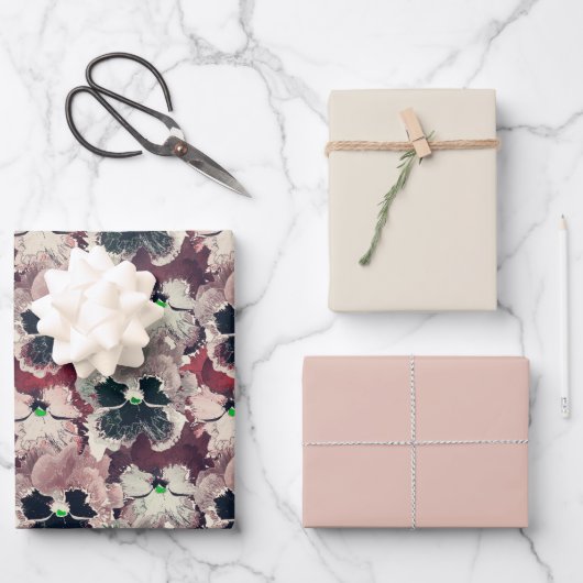 Rosa, bordeauxfarbene Blume Geschenkpapier Set (Vorderseite)