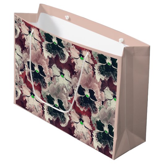 Rosa, bordeauxfarbene Blume Große Geschenktüte (Vorderseite Schrägansicht)