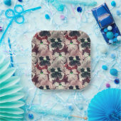 Rosa, bordeauxfarbene Blume Pappteller (Party)