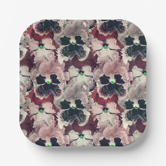 Rosa, bordeauxfarbene Blume Pappteller (Vorderseite)