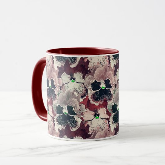 Rosa, bordeauxfarbene Blume Tasse (Vorderseite Links)