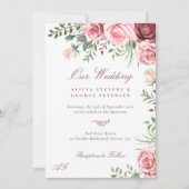 Rosa bordeauxfarbene Rose Aquarellfarben Einladung (Vorderseite)