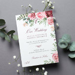 Rosa bordeauxfarbene Rose Aquarellfarben Einladung<br><div class="desc">Sommergarten mit Monogramm Hochzeitseinladung mit rot-rosa handgemalten Aquarellpeony-Rose mit grünen Blätter und Blattwerk und mit einem schicken,  handgeschriebenen,  editierbaren Kalligrafieschrift.               Geeignet für Frühjahr-,  Sommer- oder Herbstfest im Hinterhof romantische Vintage Blume Hochzeiten.</div>